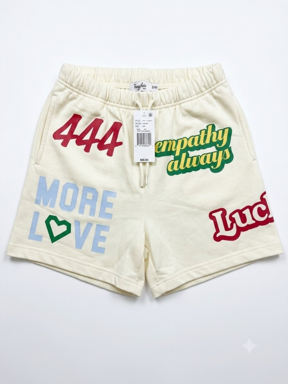 ✏️NWT Revolve Mayfair Group "Empathy Always" Graphic Sweat Shorts - Cream S/M